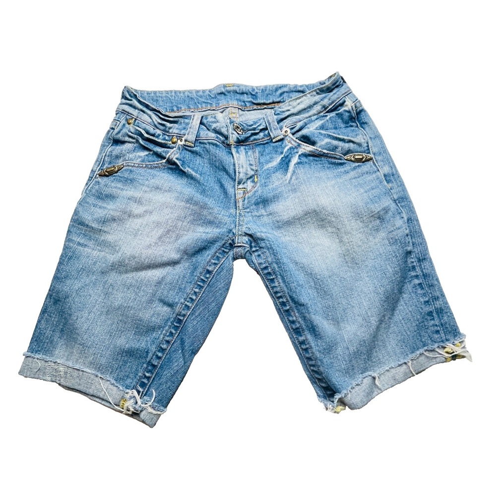 Antik Denim Bermuda Short Womens 28/30 Y2K Embroidered Distressed Cutoff Vintage